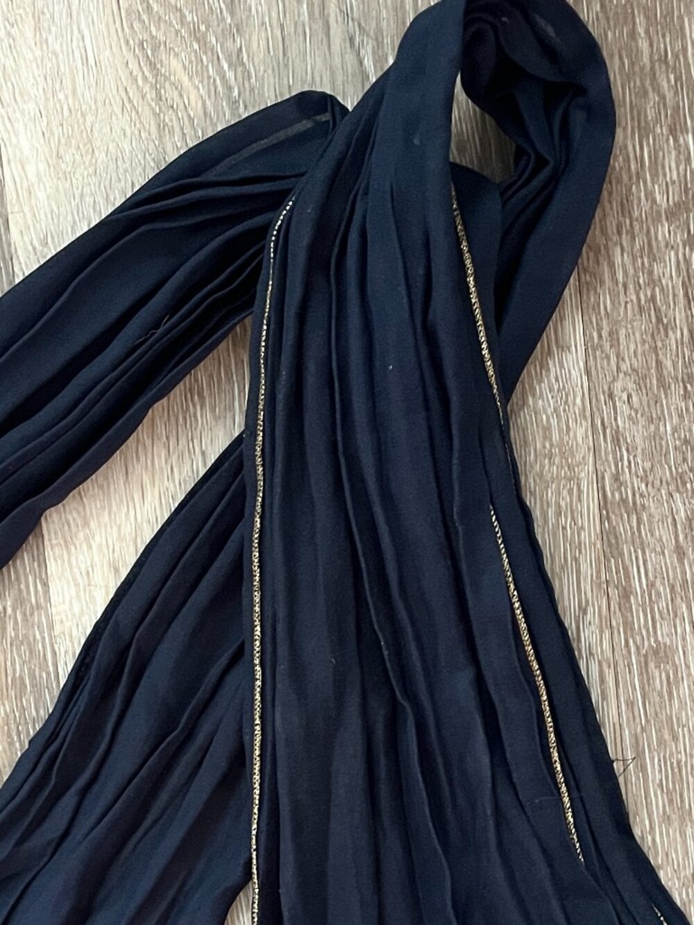 Vintage Navy Blue Sparkly Gold Trimmed Silky Hair Wrap/Scarf